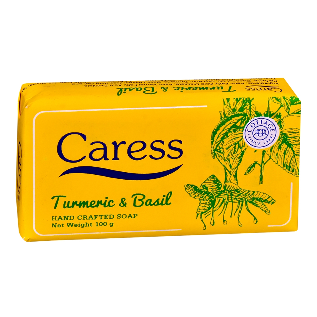 Caress Turmeric and Basil Handcrafted Soap | Pack of 6 | 100g | Nourishing & Antioxidant-Rich | Gentle Cleansing for All Skin Types