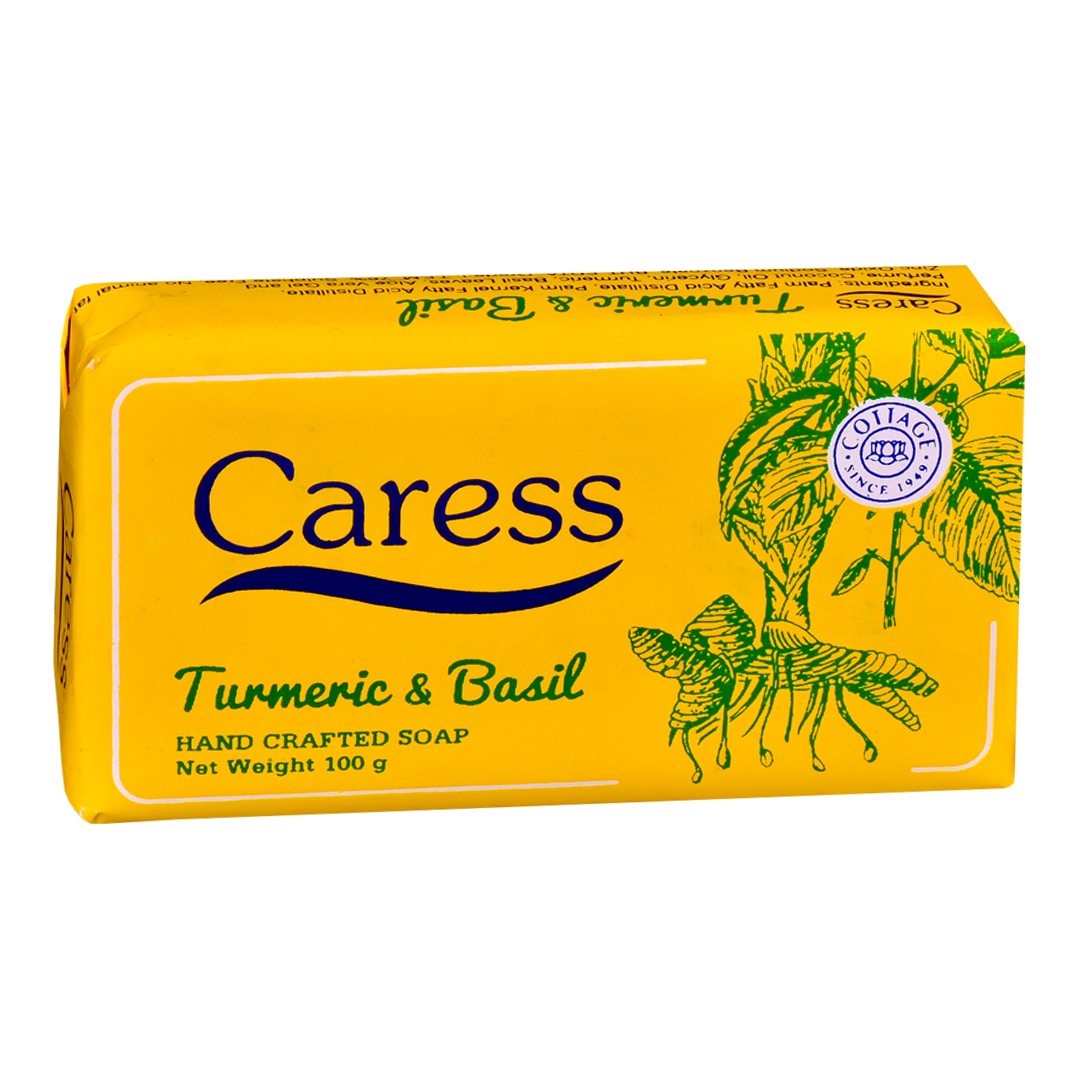 Caress Turmeric and Basil Handcrafted Soap | Pack of 6 | 100g | Nourishing & Antioxidant-Rich | Gentle Cleansing for All Skin Types