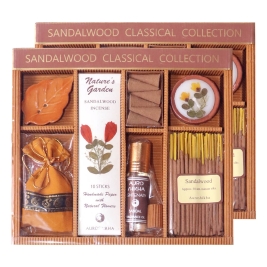 Sandalwood Classical Collection Set (Pack Of 2) Sandalwood Cones | Perfume Oil | Scented Sachet | Perfumed Candle | Incense Sticks | Incense Stand
